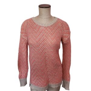 Aeropostale Coral White Knit V Neck Sweater‎ Women's Size Small